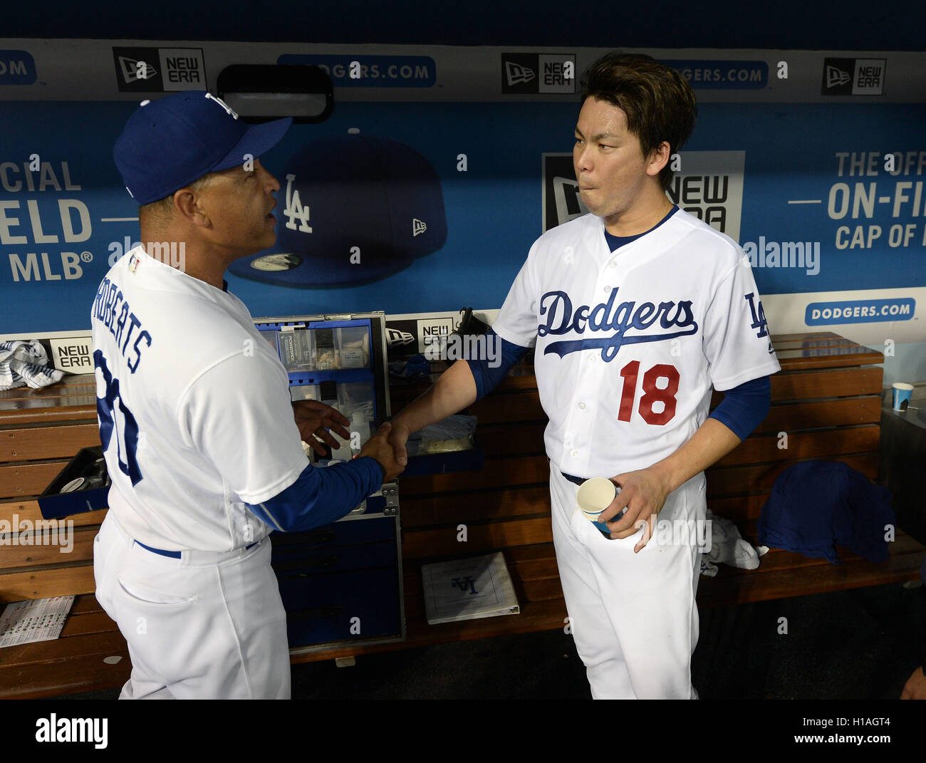 Los Angeles, California, USA. 21st Sep, 2016. (L-R) Dave Roberts, Kenta ...