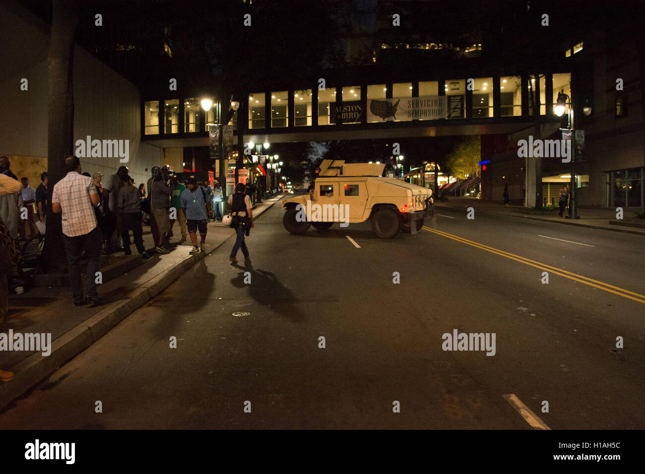Charlotte, North Carolina, USA. 22nd Sep, 2016. Protests continued for the third in Charlotte, over the death of Keith Lamont Scott by a police officer on Tuesday. On Thursday protest was most of the time peaceful beacause of the heavy presence of police officers and members of the National Guard. Credit:  Dimitrios Manis/ZUMA Wire/ZUMAPRESS.com/Alamy Live News Stock Photo