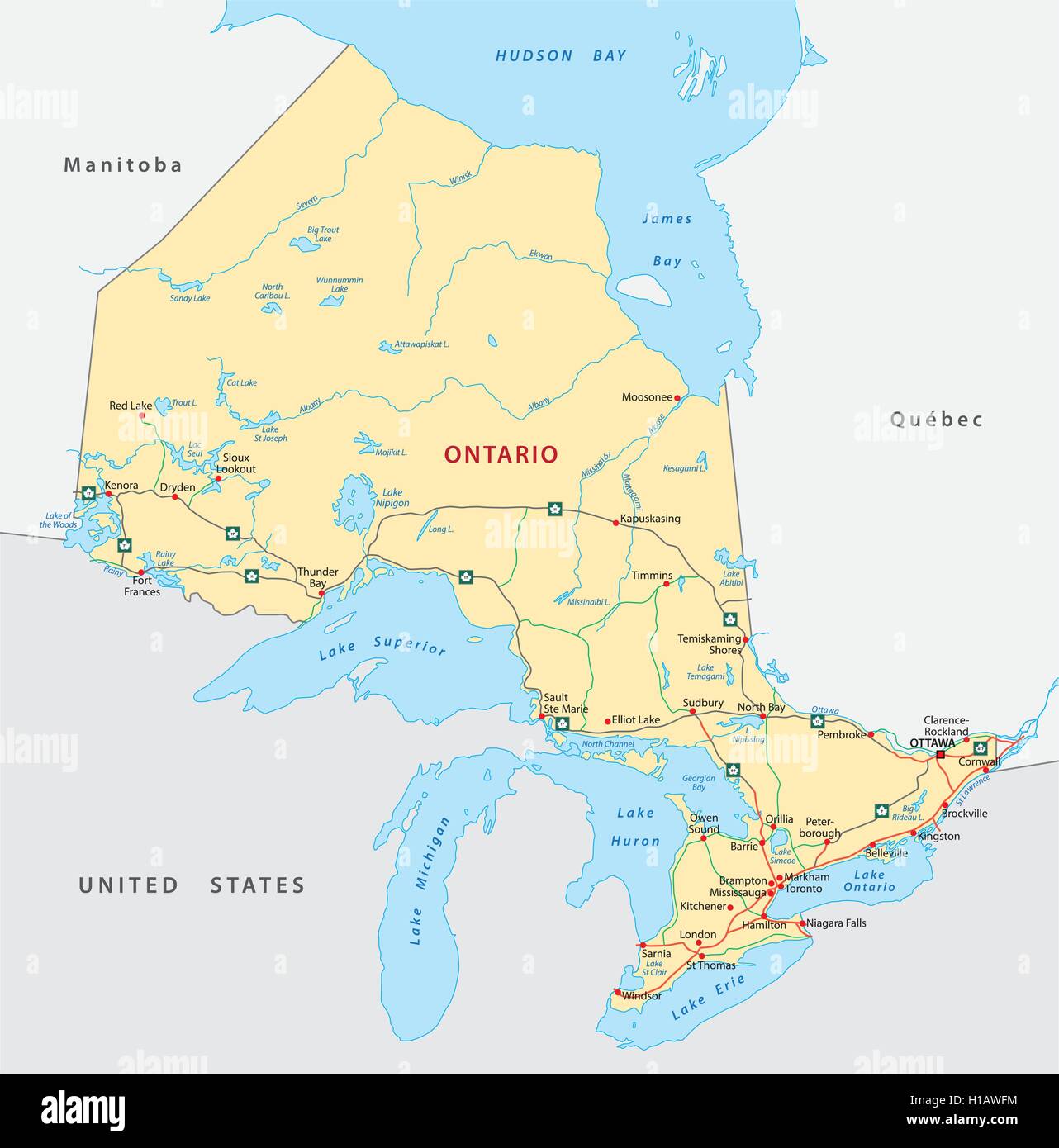 Ontario Road Map Stock Vector Image Art Alamy