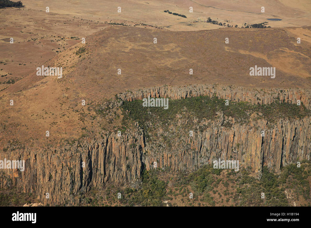 Aerial photograph of the sharp cliffs on the Platberg mountain close to Harrismith in the Freestate, South Africa Stock Photo