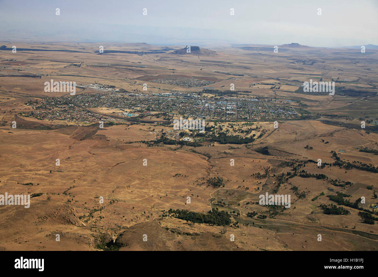 Aerial photograph of Harismith with its surrounding landscape, Freestate, South Africa Stock Photo