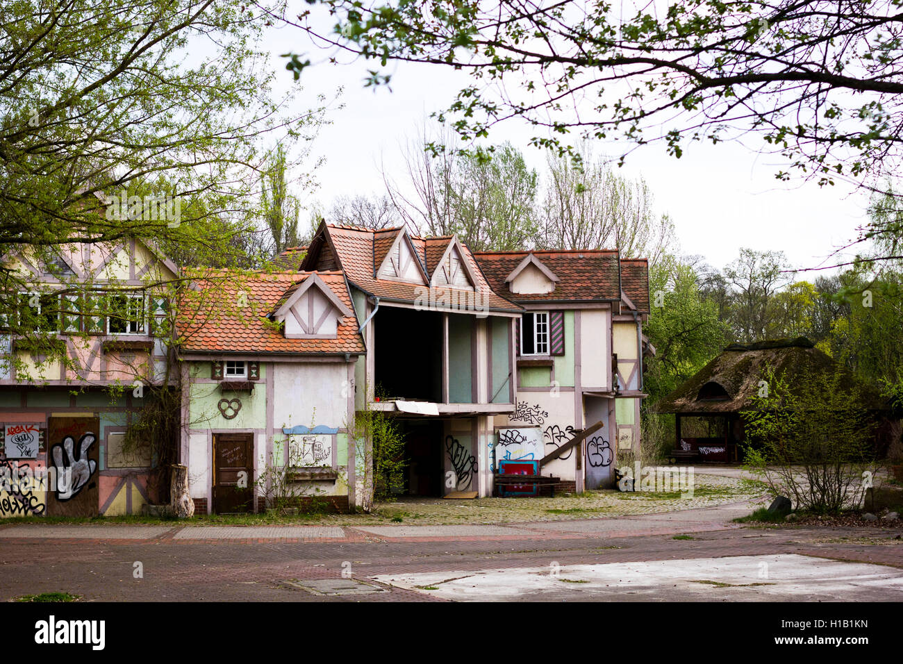 Disused attractions in the abandoned Spreepark in Berlin, Germany. Stock Photo