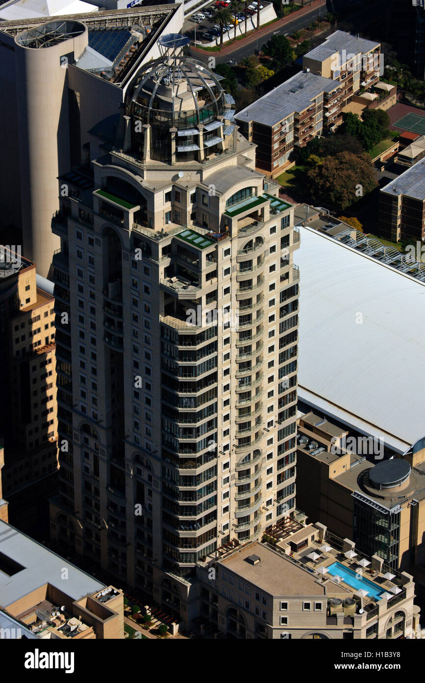 Aerial photograph of the Michelangelo Tower and Hotel in Sandton City, Johannesburg, Gauteng