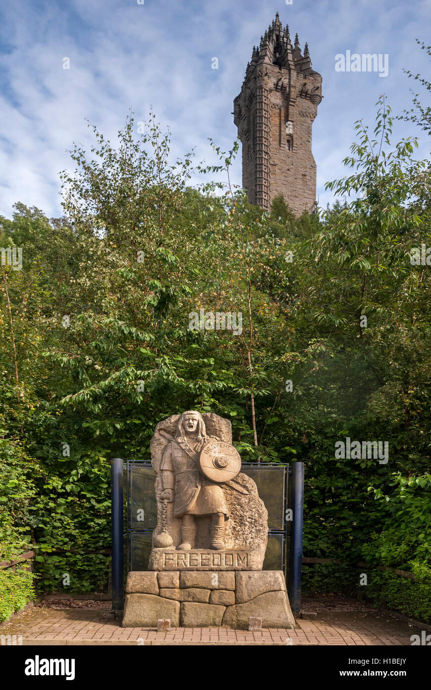 The Wallace Monument at Stirling in Scotland. The Braveheart statue. Stock Photo