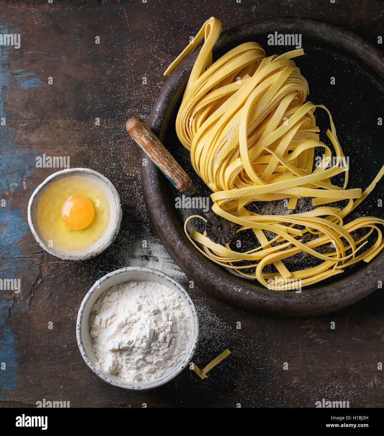 Raw homemade pasta tagliatelle Stock Photo