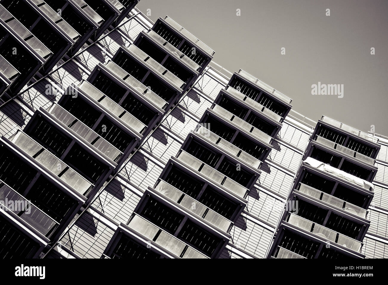 abstract photo of balconies on a block of flats forming a pattern Stock Photo