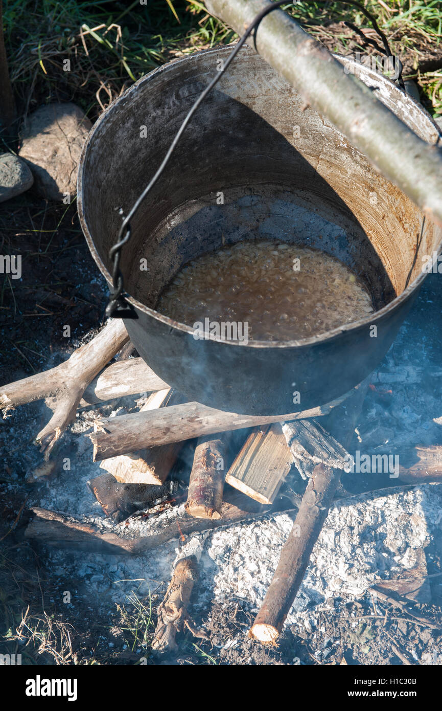 Cooking over a campfire Stock Photo - Alamy