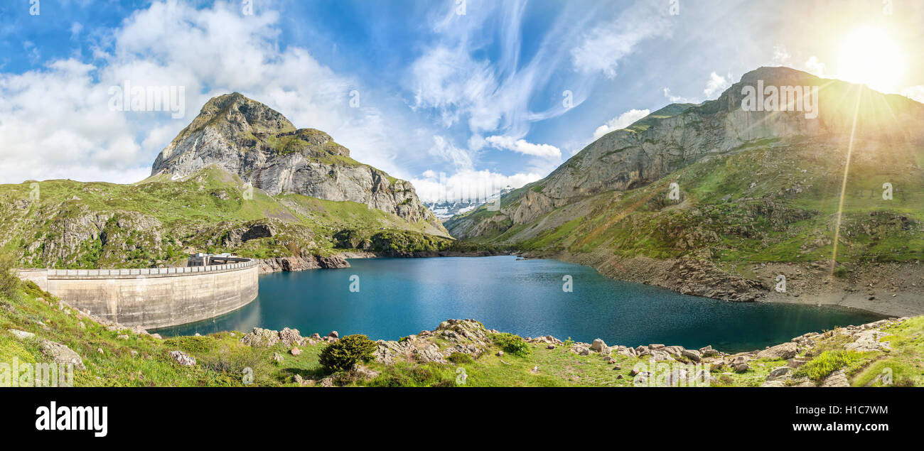 Gloriettes lake is an artificial lake formed with the Gloriettes dam on the Gave d'Estaube river in the Hautes-Pyrenees, France Stock Photo
