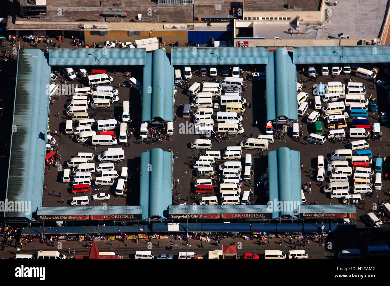 Aerial photograph of taxi rank close to Johannesburg station, Gauteng, South Africa Stock Photo