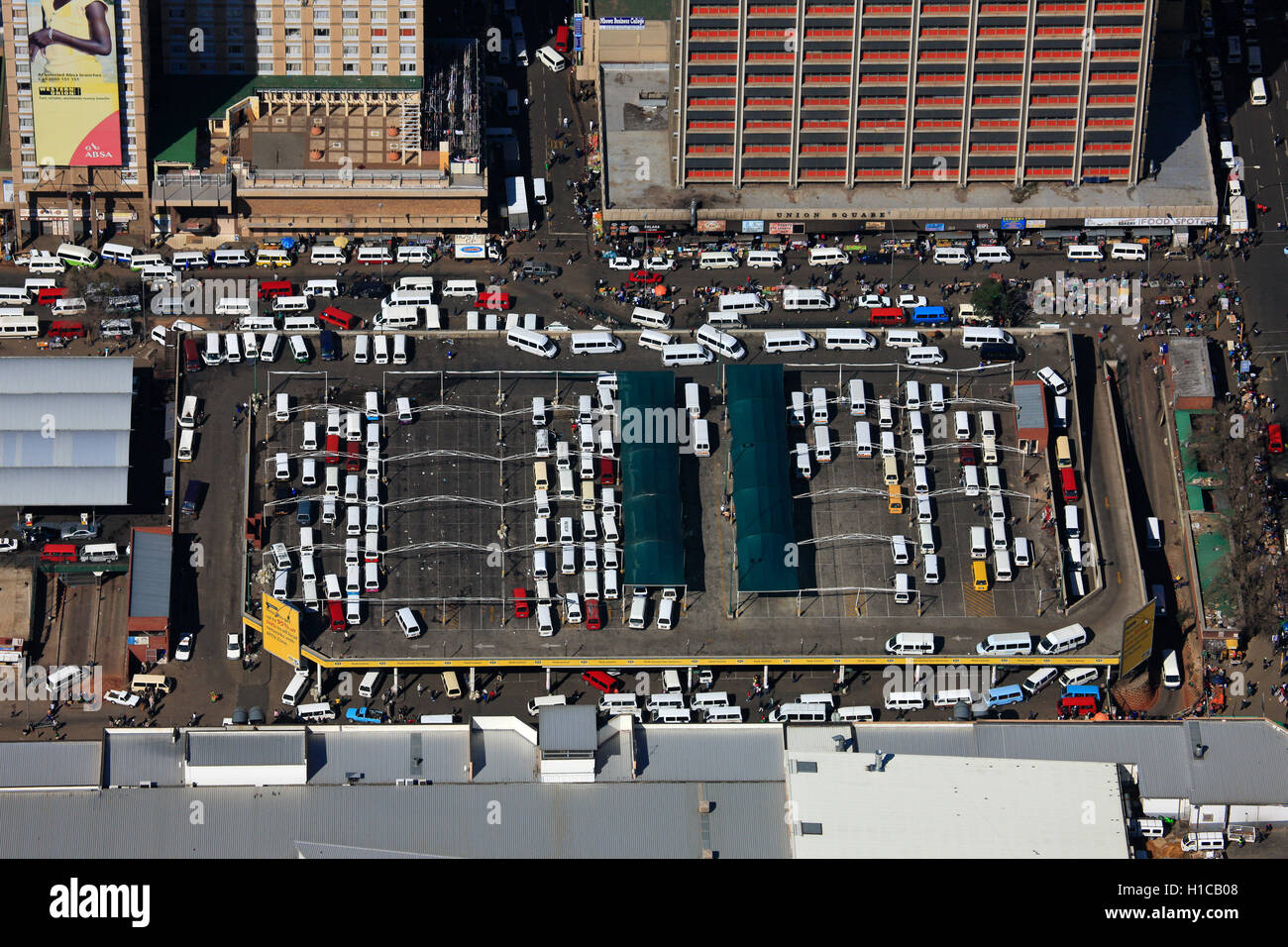 Aerial photograph of taxi rank in central Johannesburg, Gauteng, South Africa Stock Photo