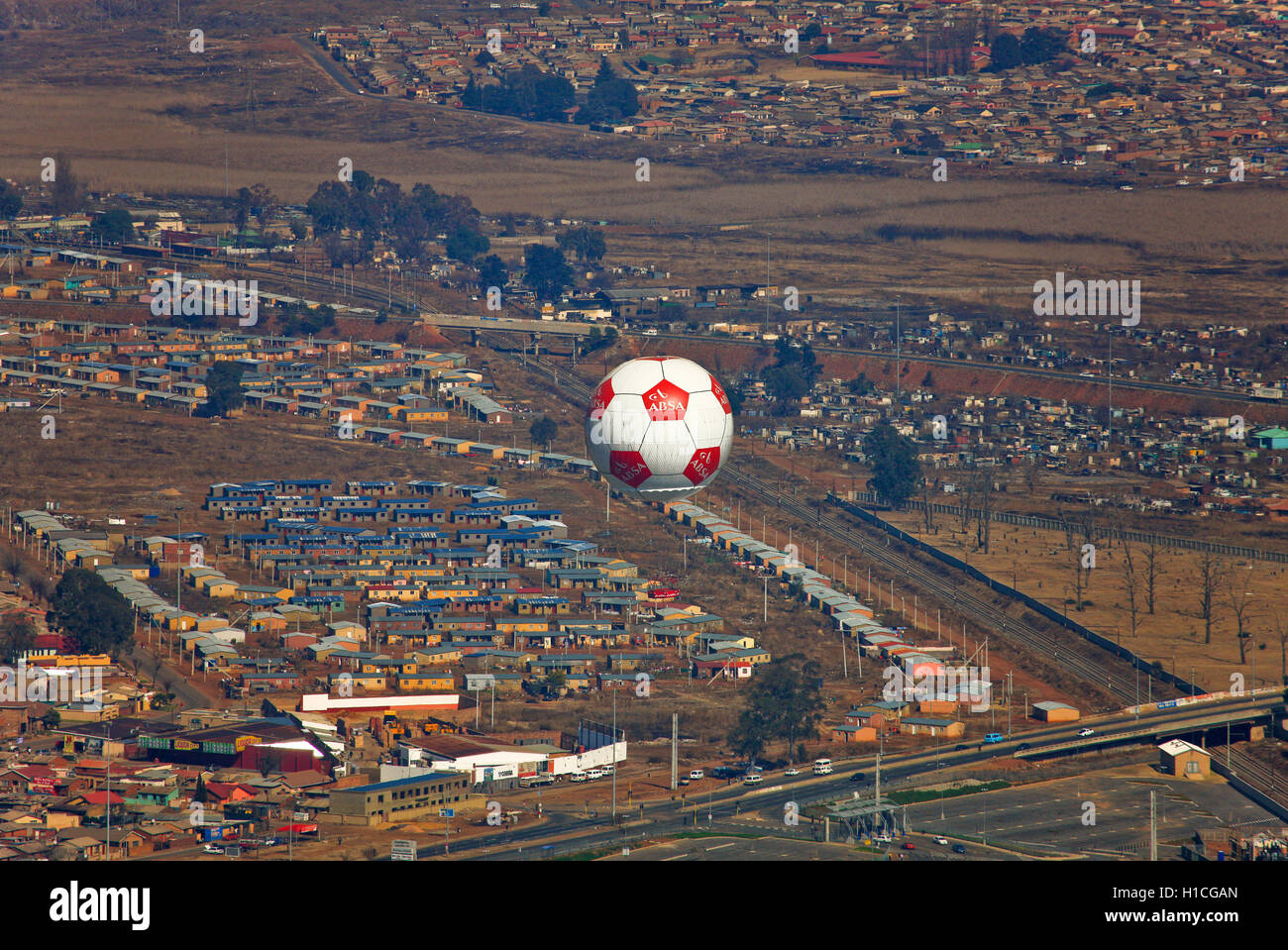 Aerial photograph of the balloon at Maponya Mall in Soweto