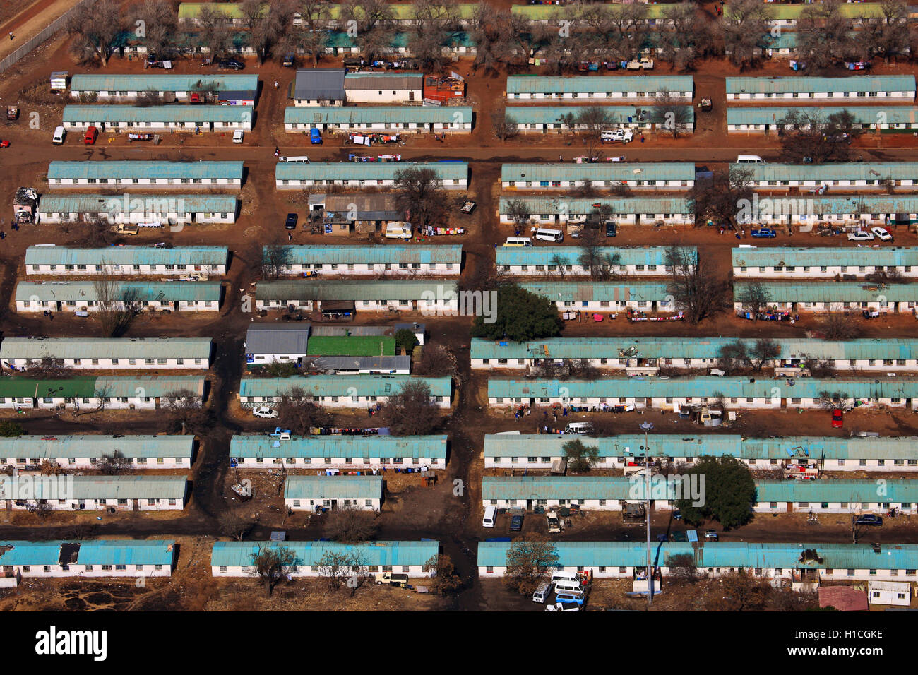 Aerial photograph of townhouses in Klipspruit, Soweto, Johannesburg