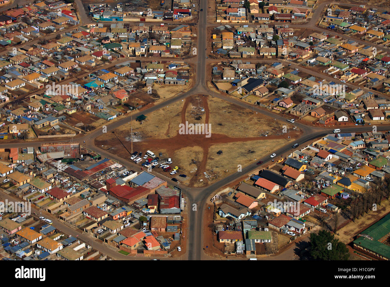 Aerial photograph of residential area in Soweto, Johannesburg, Gauteng, South Africa Stock Photo