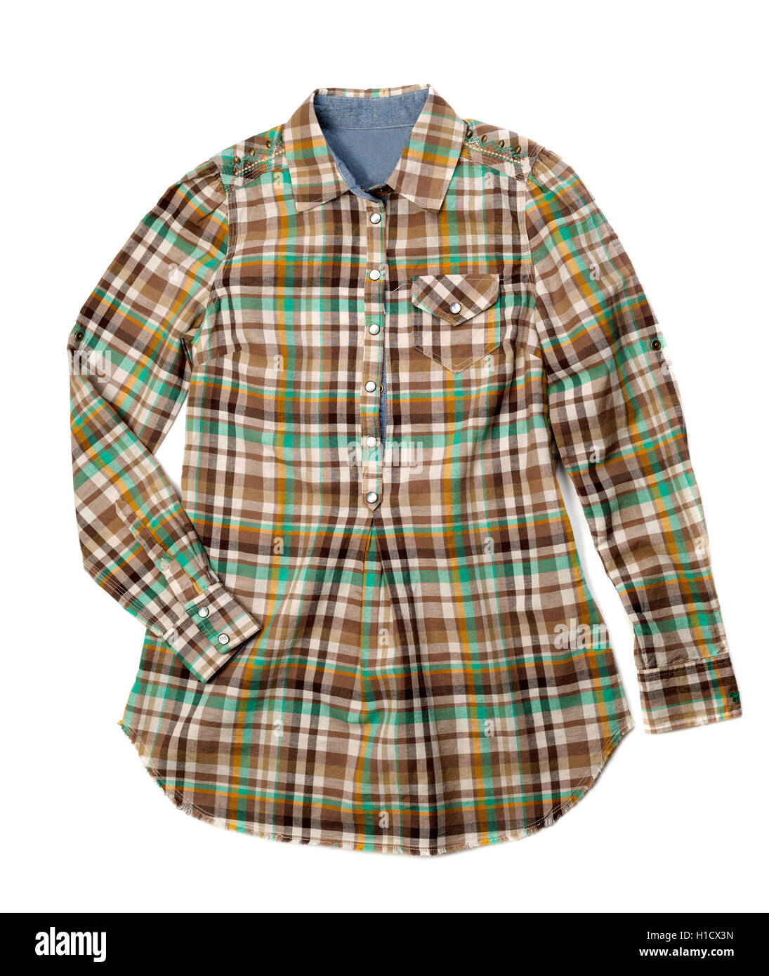Brown checkered shirt. Isolate on white Stock Photo - Alamy
