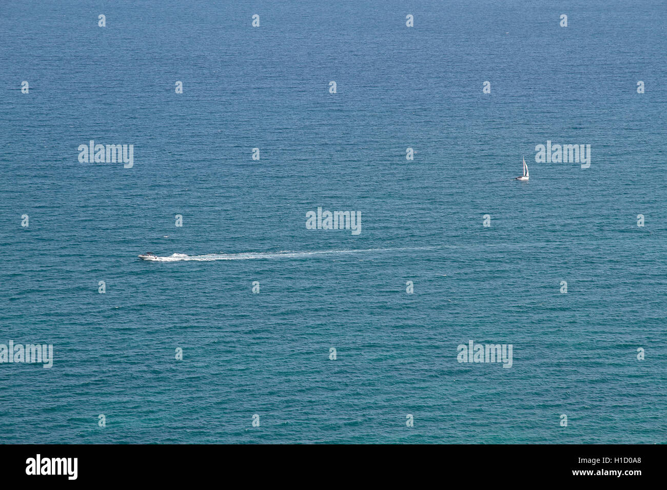 aerial view of a motor boat and a catamaran plying the sea Stock Photo ...