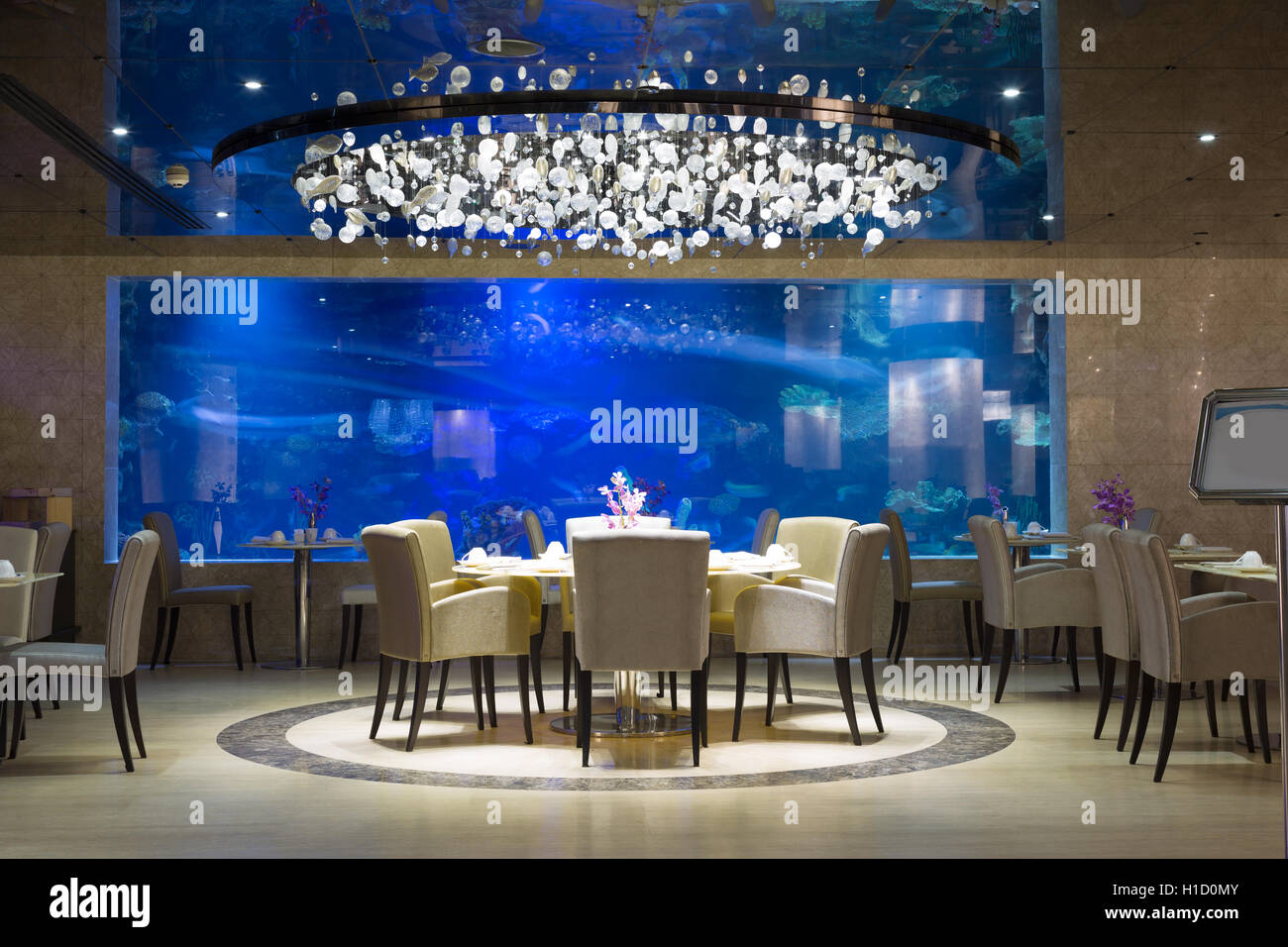 Interior Of A Modern Restaurant With Aquarium Stock Photo