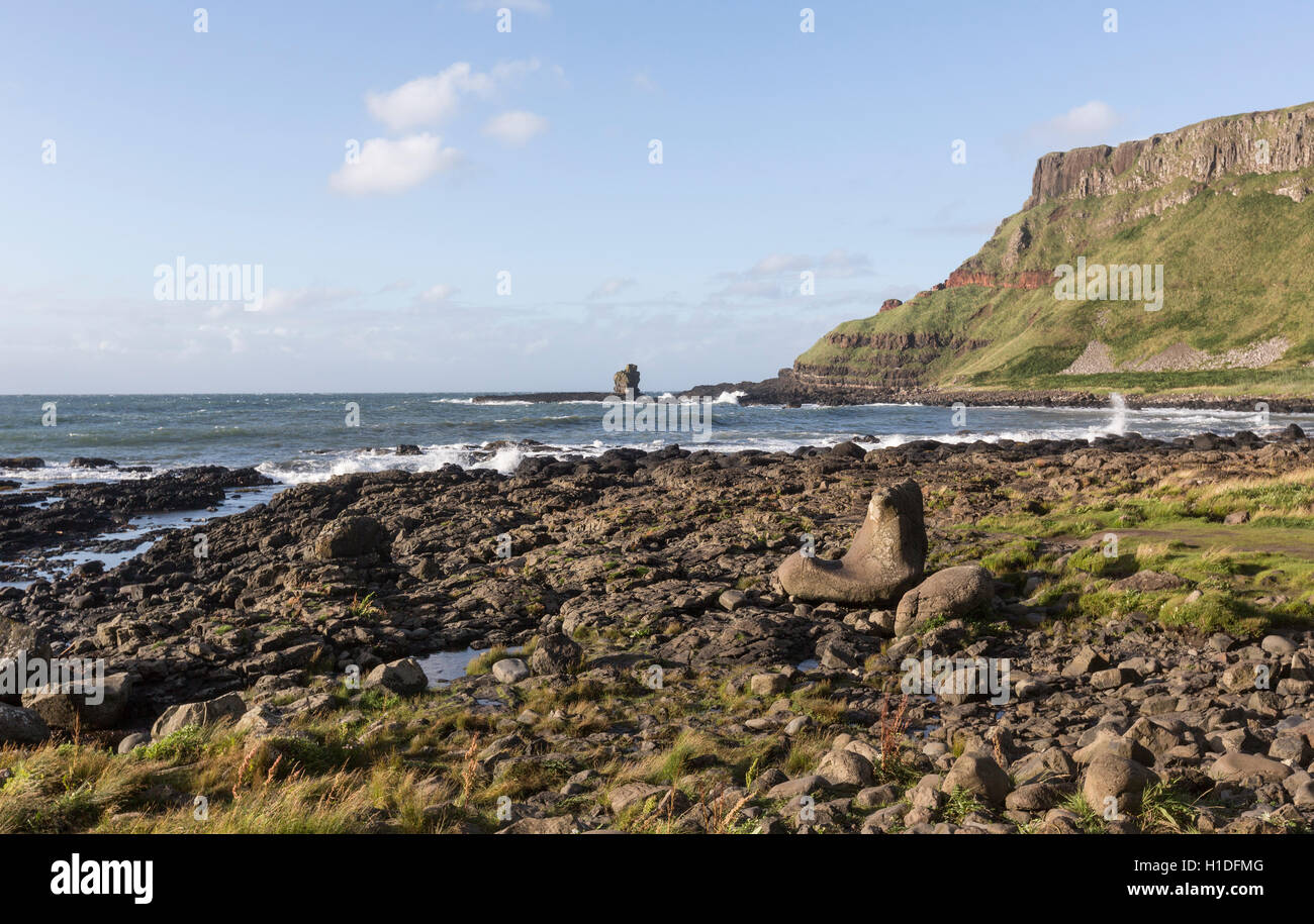 Port Noffer  and  Giant's Boot Giant's Causeway, Bushmills, County Antrim, Northern Ireland, UK Stock Photo