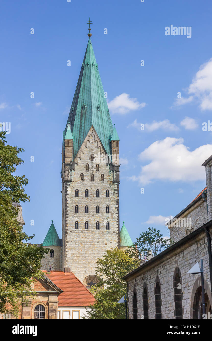 Tower of the Dom church of Paderborn, Germany Stock Photo