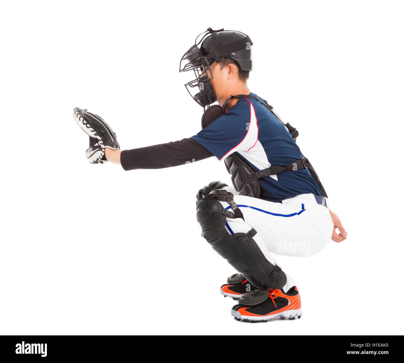 Baseball Player, Catcher, ready to catch a ball Stock Photo Alamy