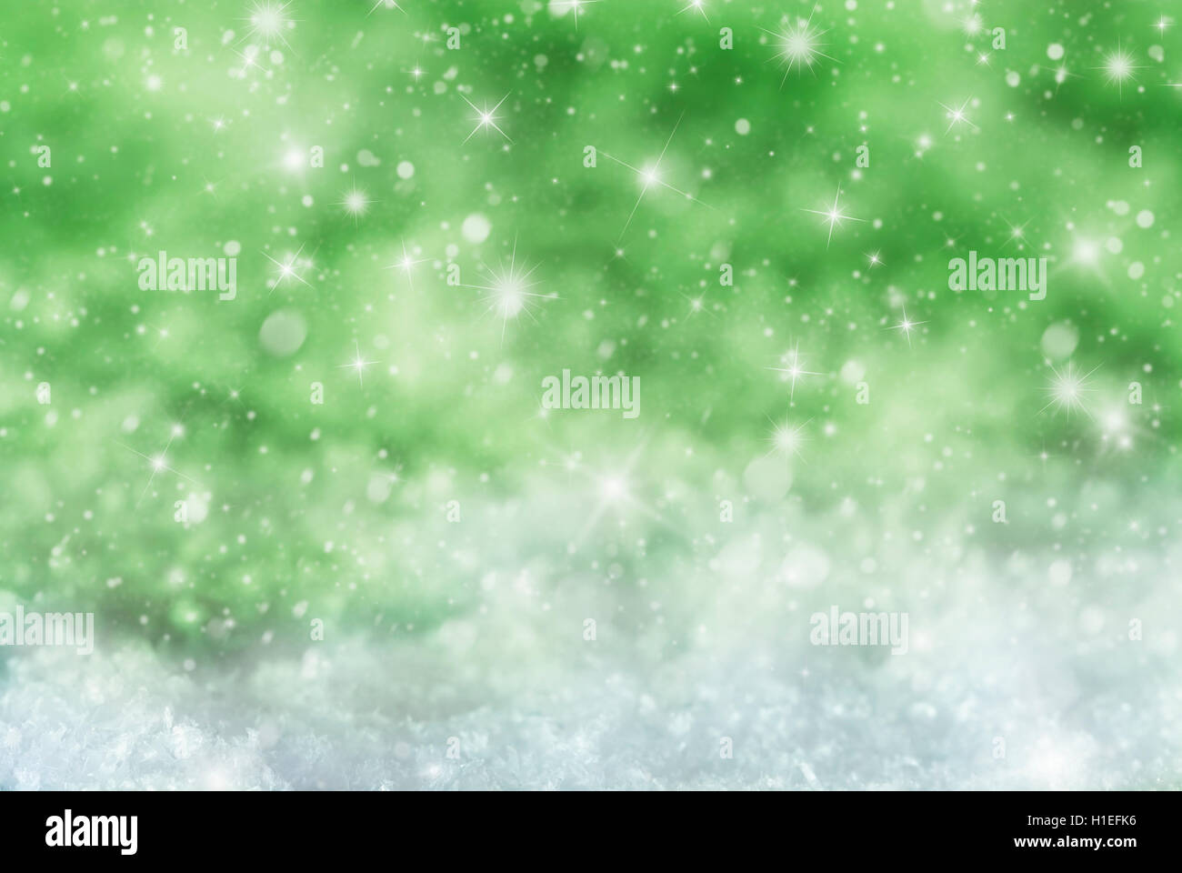 Green Christmas Background With Snow, Snwoflakes, Stars Stock Photo - Alamy