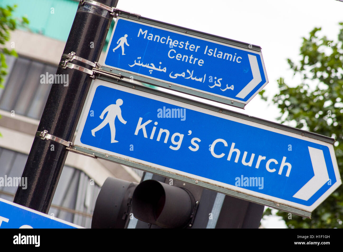 Manchester Signs for Different Religions Stock Photo
