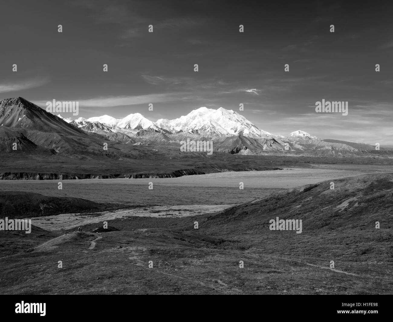 View of Denali, the Great One, from the Eielson Visitor Center, Denali National Park, Alaska. Stock Photo