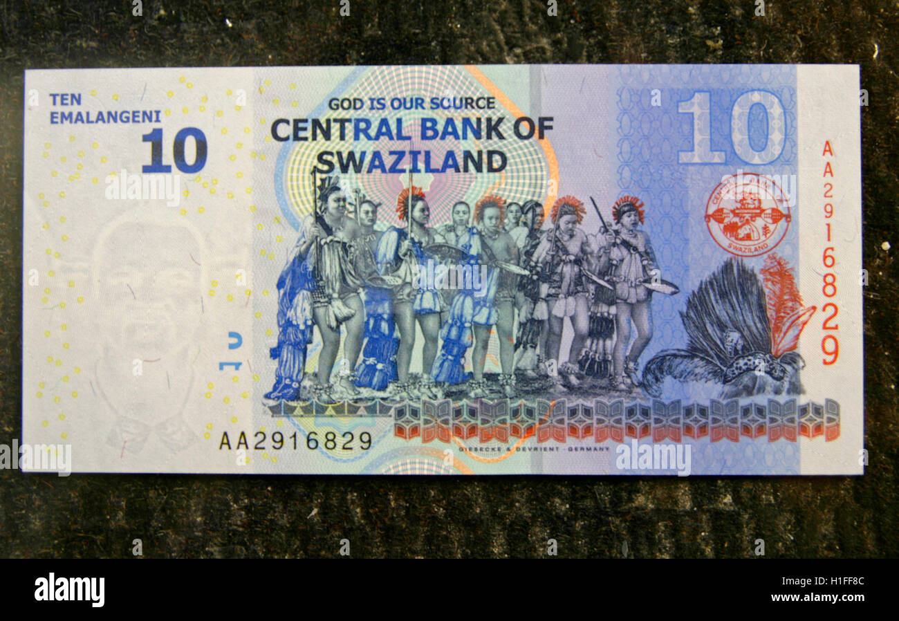 New Swazi bank note, ten Emalangeni, Kingdom of Swaziland Stock Photo