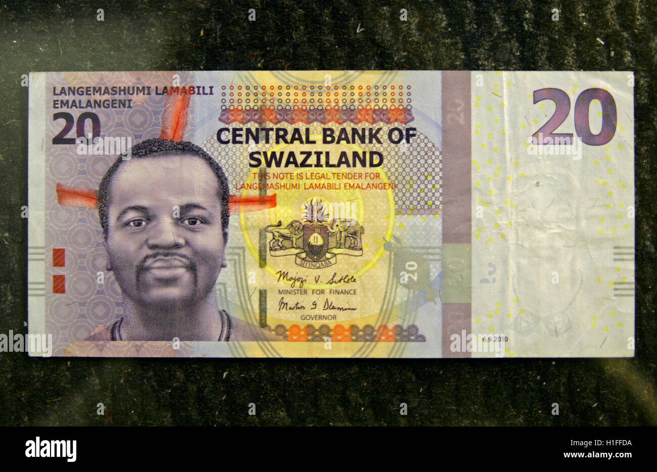 New Swazi Bank Note Twenty Emalangeni Kingdom Of Swaziland Stock