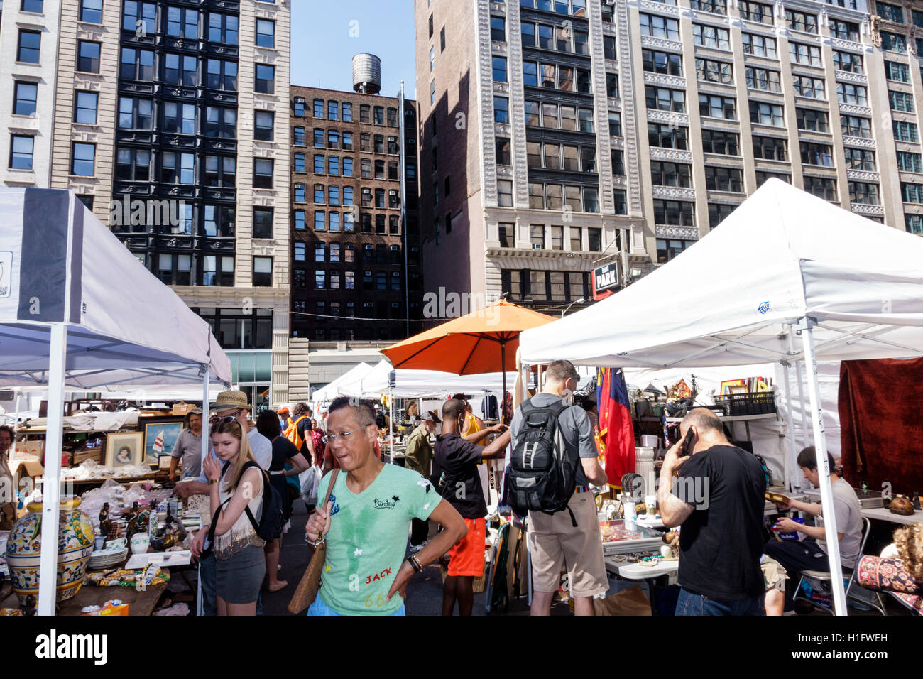 New York City,NY NYC,Manhattan,Chelsea,Chelsea Flea Market,weekly open-air,market,shopping shopper shoppers shop shops market markets marketplace buyi Stock Photo