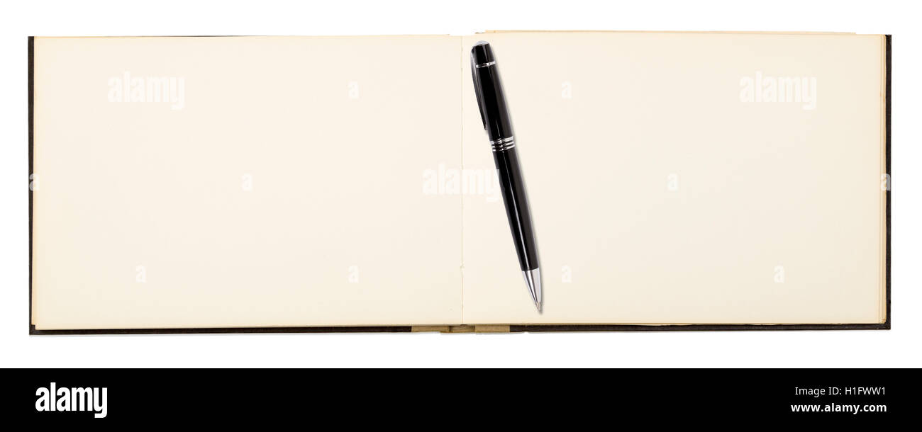 blank page of note book with ball pen,  isolated on white Stock Photo