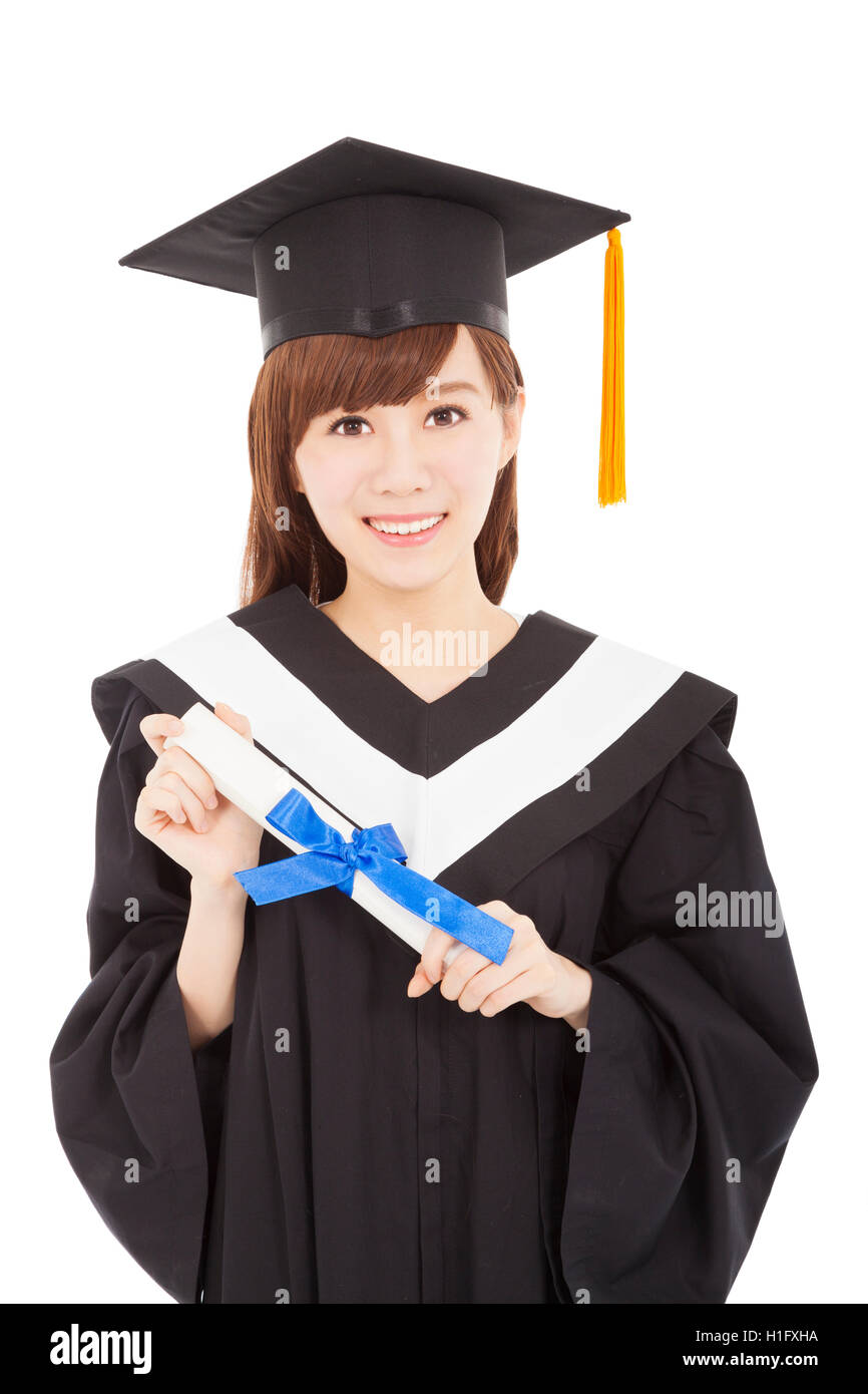 smiling Young graduate girl student with diploma Stock Photo - Alamy