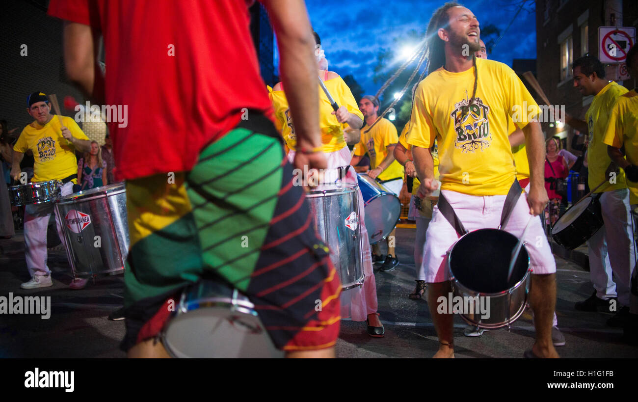 TORONTO, CANADA - AUGUST 22, 2015; Samba Squad performs at the Toronto Jazz festival on the beaches. Stock Photo