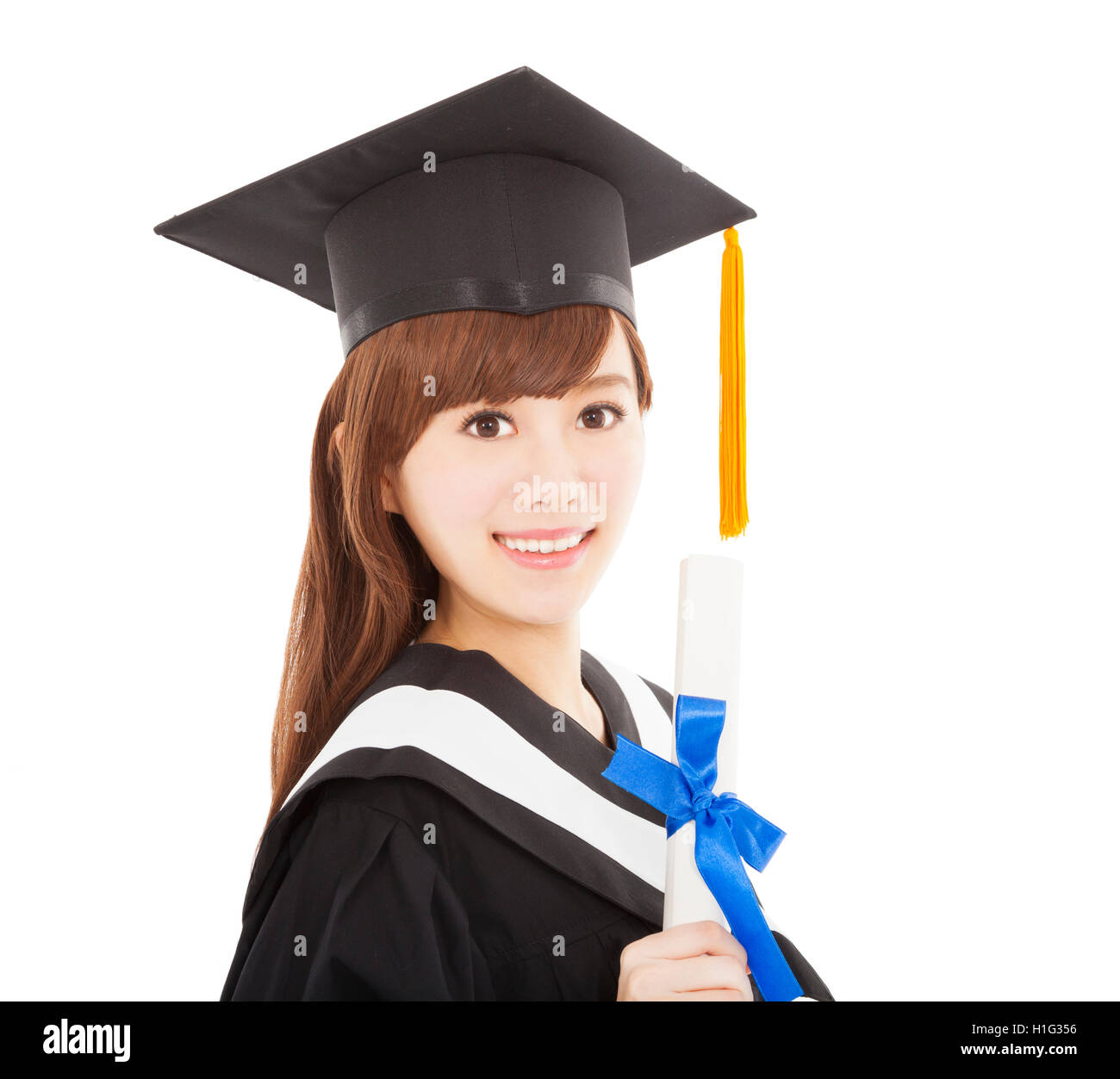 Young graduate girl student holding and showing diploma Stock Photo - Alamy