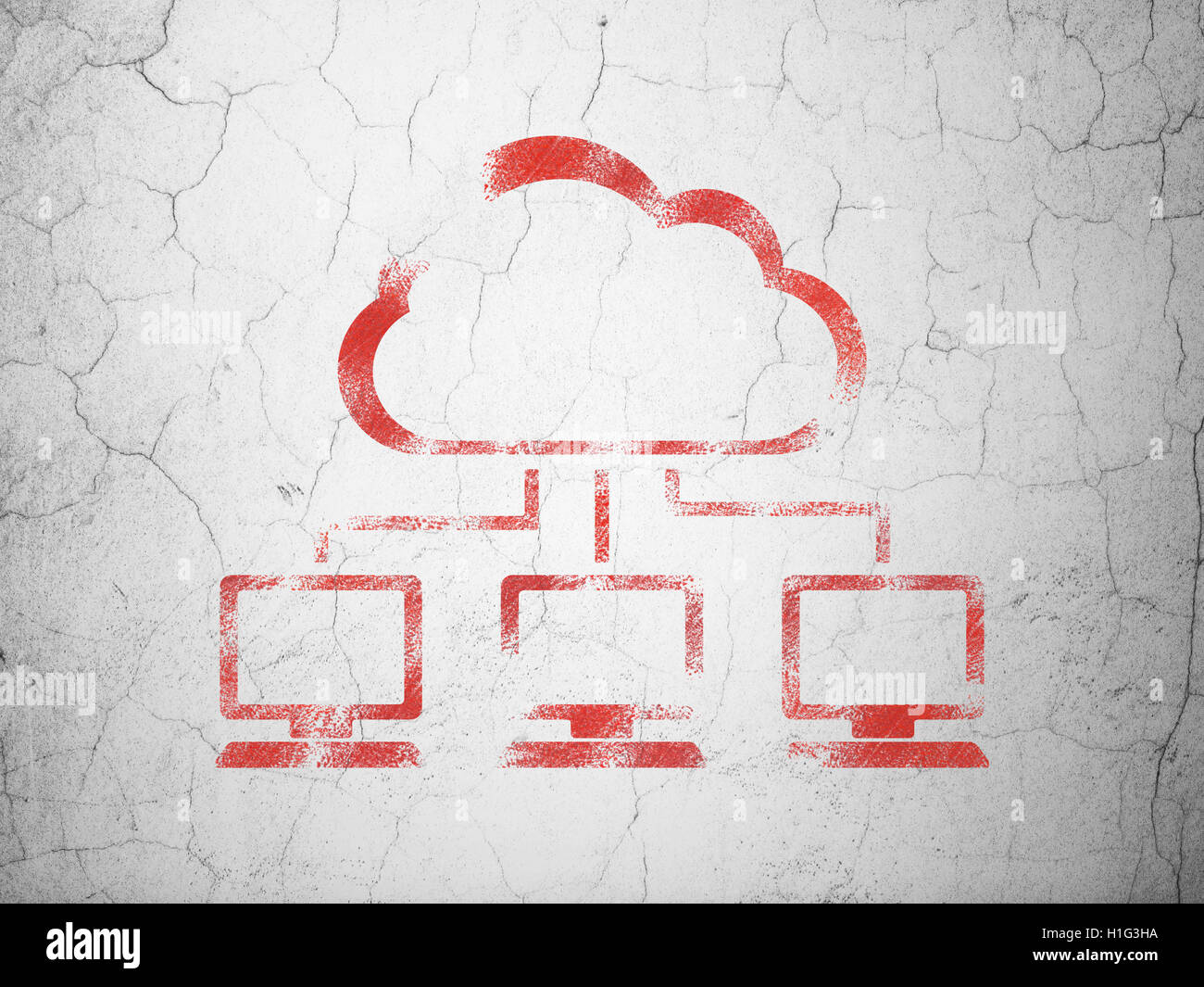 Cloud technology concept: Cloud Network on wall background Stock Photo