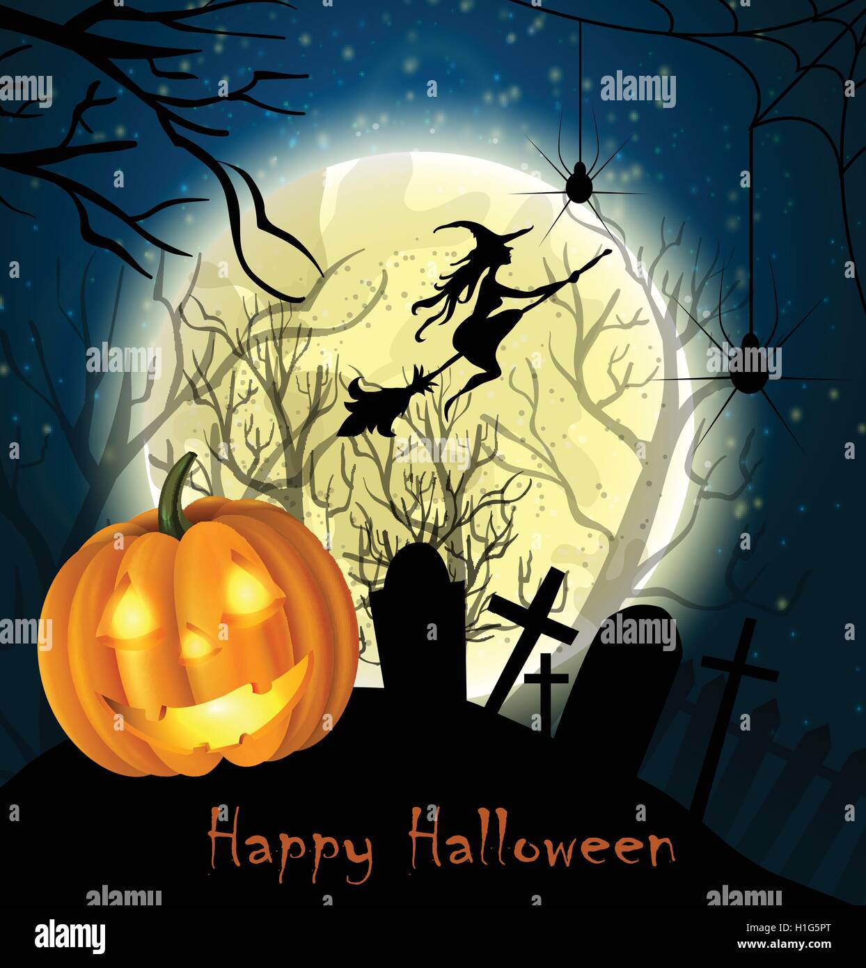Halloween background of Witch on the full moon Stock Vector Image & Art ...