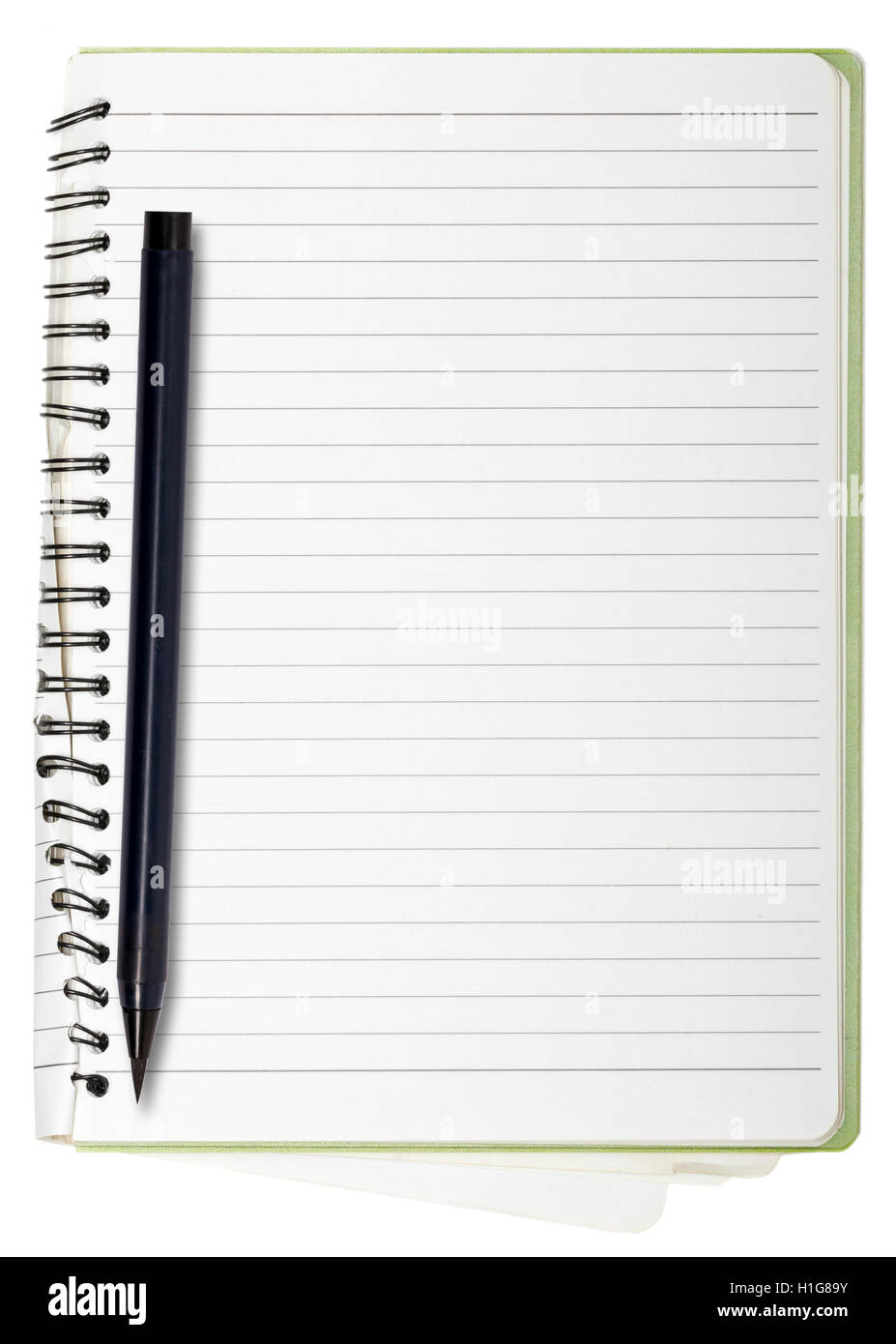 used blank note book with ring binder and japanese brush pen, is Stock Photo