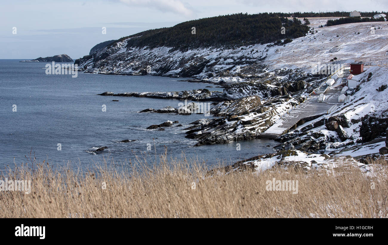 Rocks and cliffs making a scenic landscape of Pouch Cove, Newfoundland