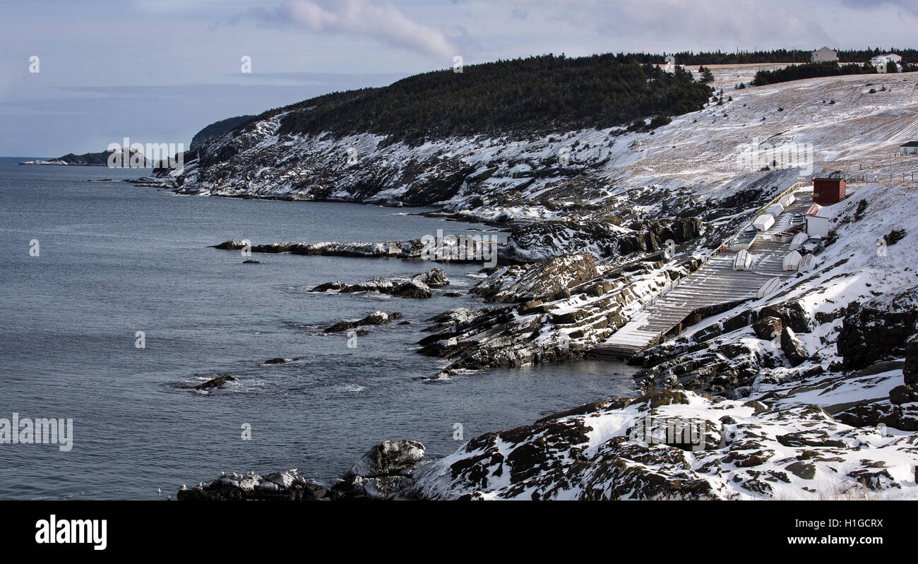 Rocks and cliffs making a scenic landscape of Pouch Cove, Newfoundland