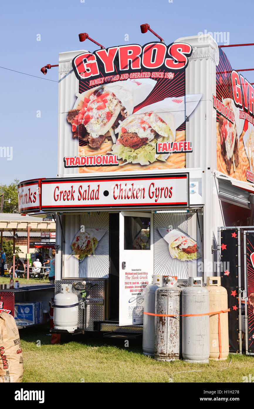 Woodland, California, USA. 20 August 2016. Greek food stand at the Yolo County Fair. Stock Photo
