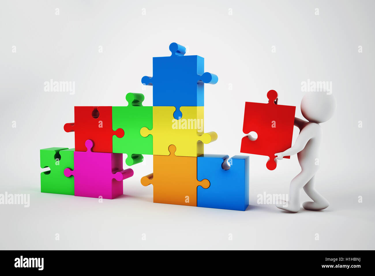 White man build a company. Concept of parthership and teamwork. 3D rendering. Stock Photo