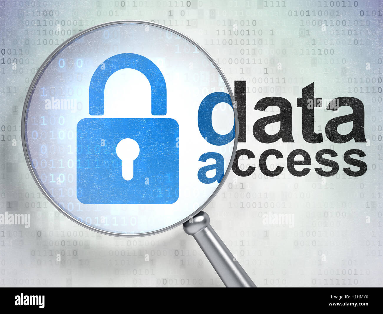 Information concept: Closed Padlock and Data Access with optical glass Stock Photo