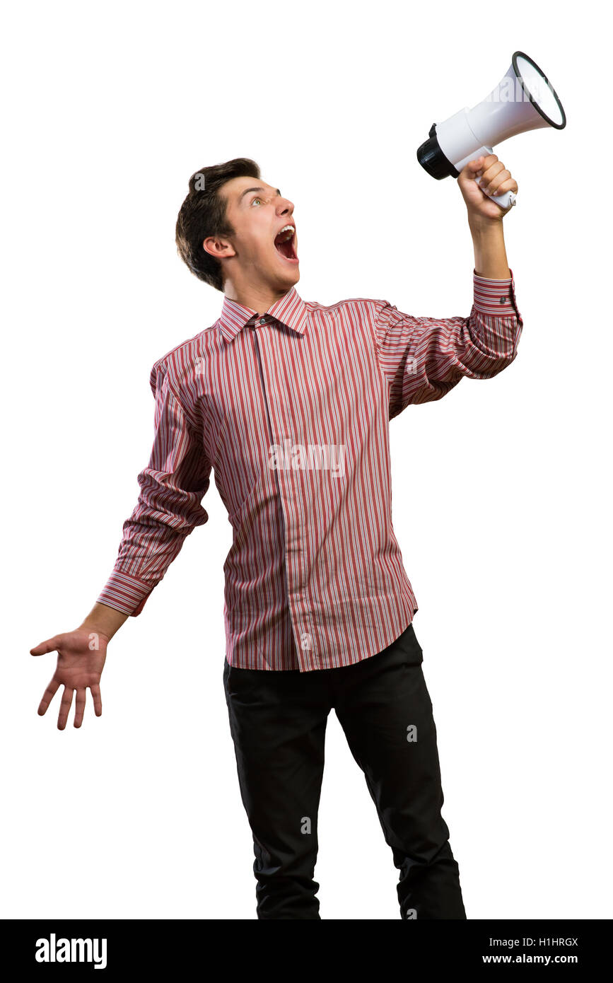 man with megaphone Stock Photo - Alamy