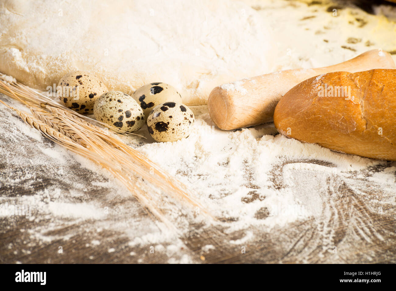 flour, eggs, white bread, wheat ears Stock Photo Alamy