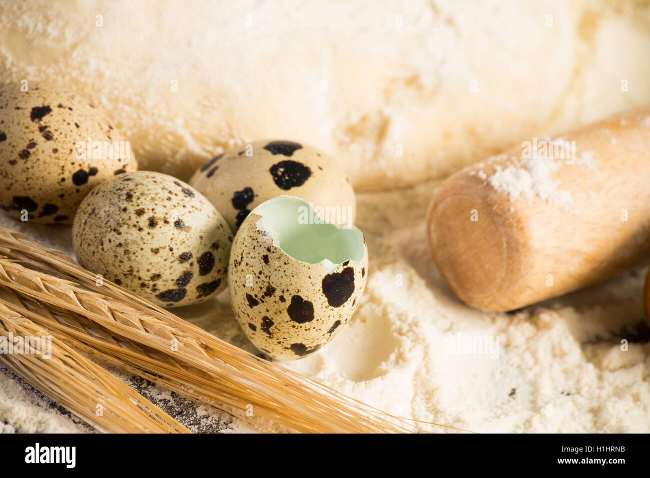 flour, eggs, white bread, wheat ears Stock Photo Alamy