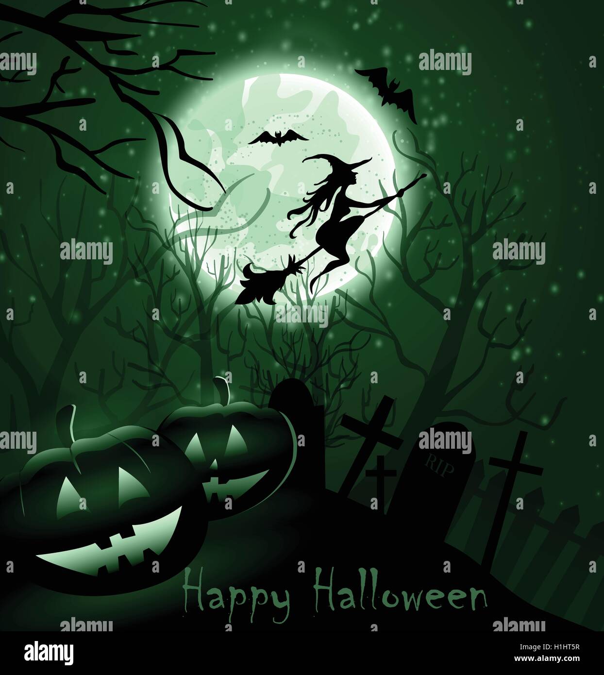Halloween background of Witch on the full moon Stock Vector Image & Art ...