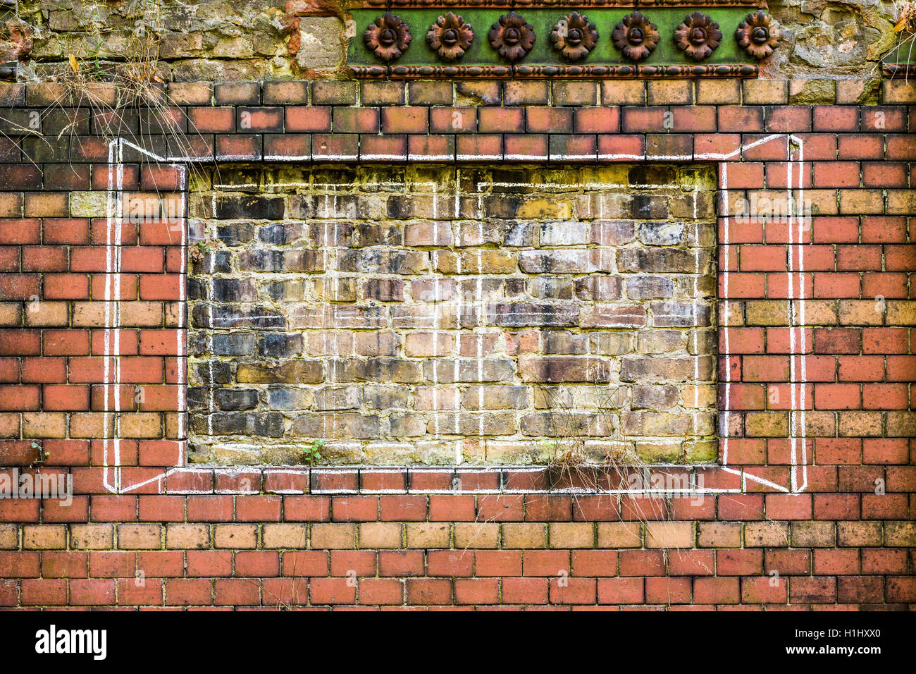 drawn window on an old brick wall Stock Photo - Alamy
