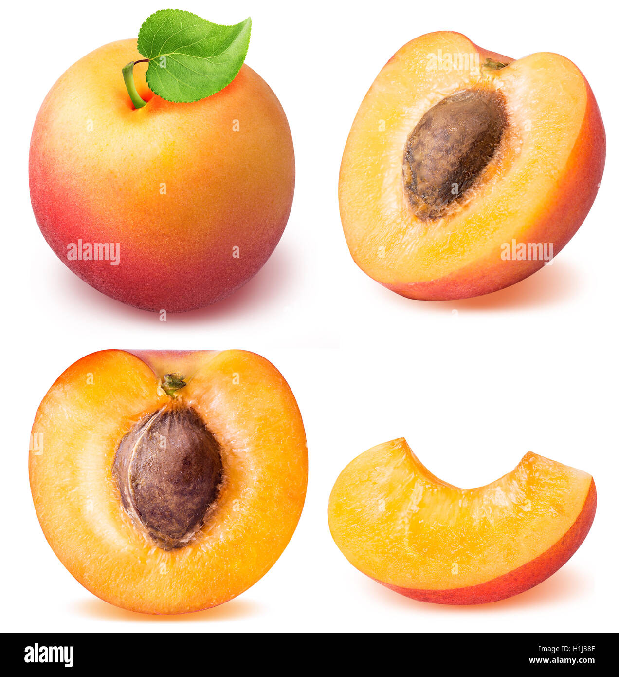 slice ripe apricot set isolated on a white background clipping path ...