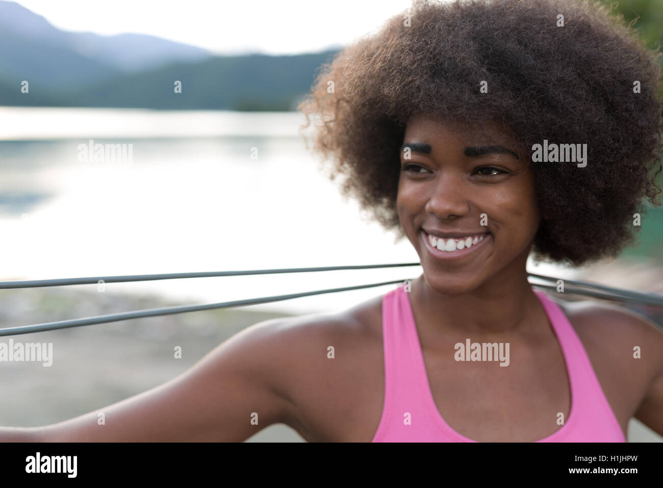 portrait of afro american woman with jump rope Stock Photo - Alamy