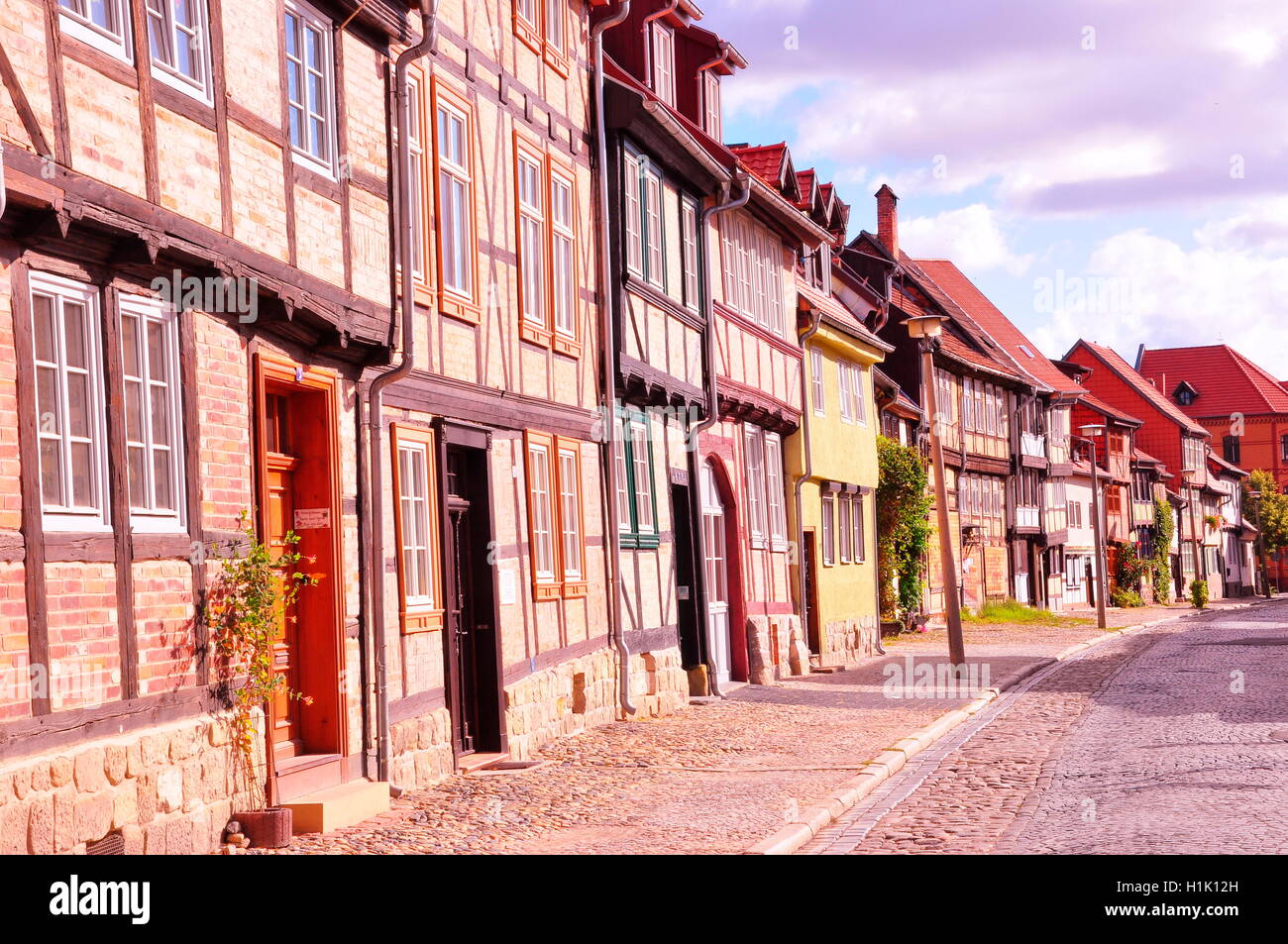 Fachwerkhaeuser, Romanik, Quedlinburg, UNESCOWelterbe, SachsenAnhalt, Deutschland Stock Photo
