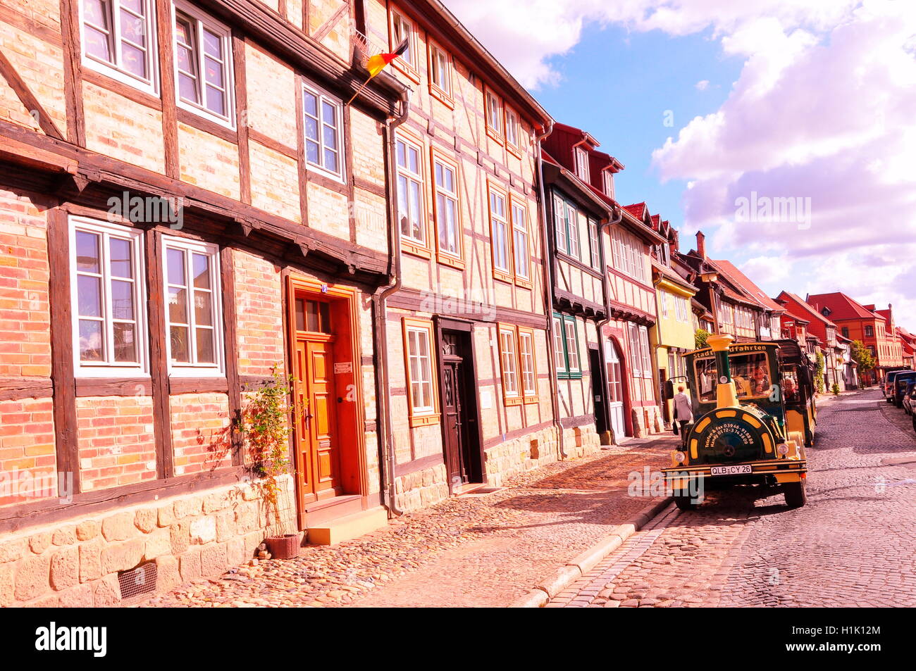 Fachwerkhaeuser, Romanik, Quedlinburg, UNESCOWelterbe, SachsenAnhalt, Deutschland Stock Photo